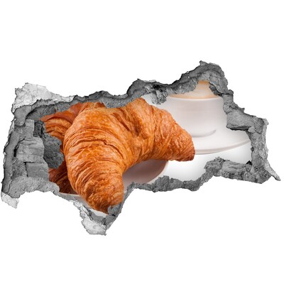 Nálepka 3D diera na stenu Croissanty a káva