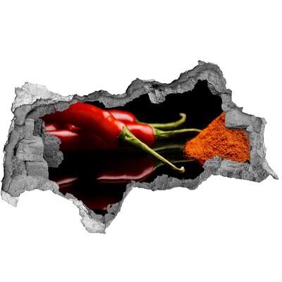 Nálepka 3D diera Čili papričky na čiernom pozadí