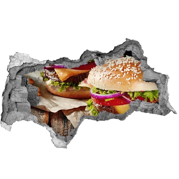 Nálepka 3D diera betón Šťavnatý burger typu „diera v stene“