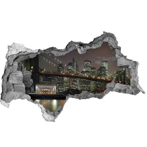 Fototapeta diera na stenu 3D New York v noci cez dieru v stene