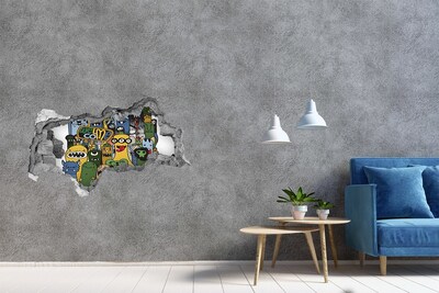 Foto fotografie diera na stenu Farebné príšery v diere v stene