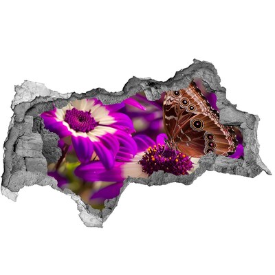 Samolepiaca diera na stenu Motýľ na kvetoch v diere v stene