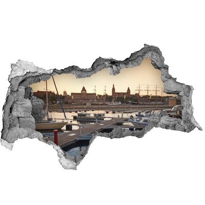 Fototapeta diera na stenu 3D Prístav v zapadajúcom slnku