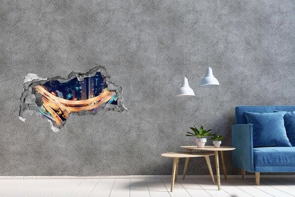 Fototapeta diera na stenu 3D Pohľad na mesto v noci