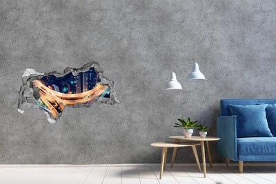 Fototapeta diera na stenu 3D Pohľad na mesto v noci