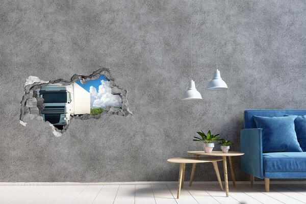 Fototapeta diera na stenu Kamión na ceste cez dieru v stene