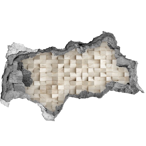 Samolepiaca diera 3D Poškodená stena s drevenou mozaikou