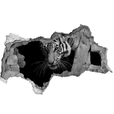 Diera 3D foto tapeta nálepka Tiger v diere v stene