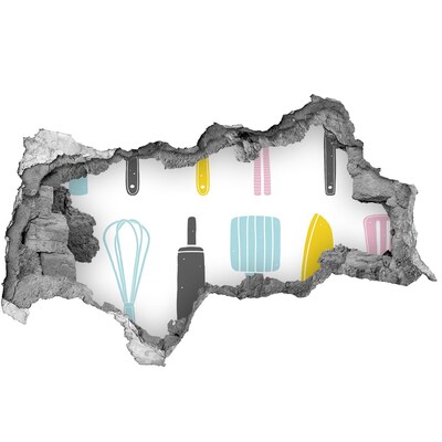 Samolepiaca nálepka Kuchynské náradie v diere v stene