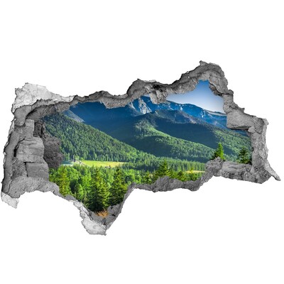 Nálepka fototapeta 3D Horská krajina cez dieru v stene