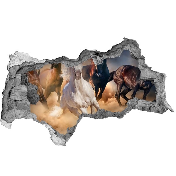 Fototapeta diera na stenu 3D Cválajúce kone cez múr