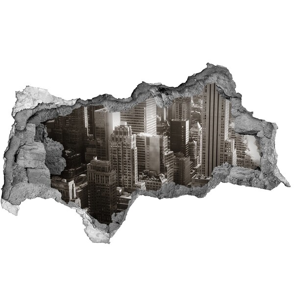 Fototapeta diera na stenu 3D Pohľad na mesto z diery v stene