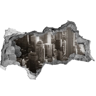 Fototapeta diera na stenu 3D Pohľad na mesto z diery v stene