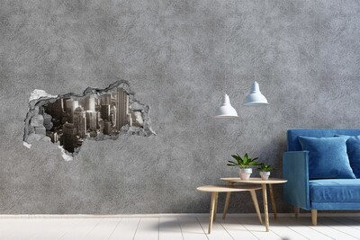 Fototapeta diera na stenu 3D Pohľad na mesto z diery v stene