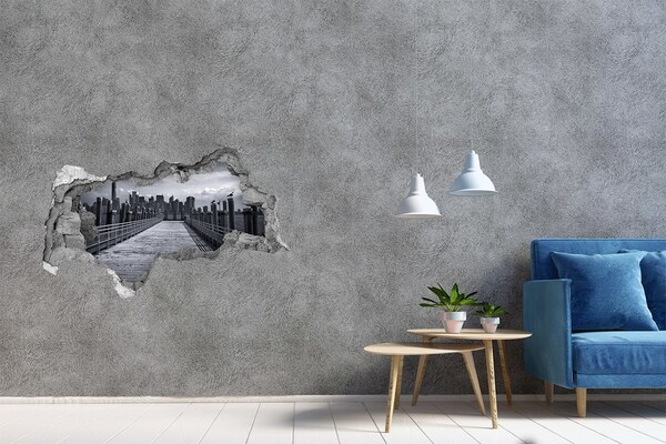 Nálepka 3D diera na stenu betón Výhľad na mesto z móla