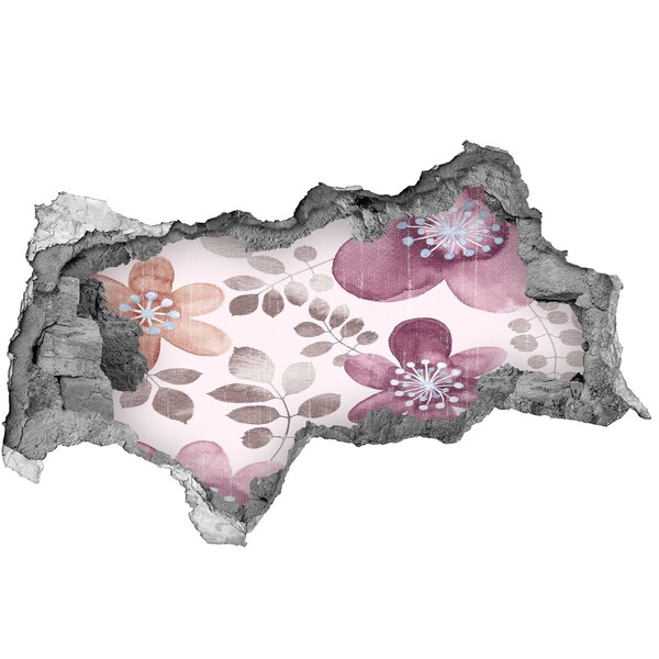 Nálepka 3D diera na stenu Kvetinový motív na ružovom pozadí