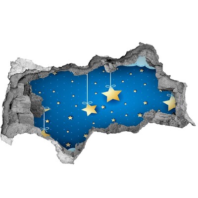 Nálepka 3D diera na stenu Nočná obloha so zlatými hviezdami