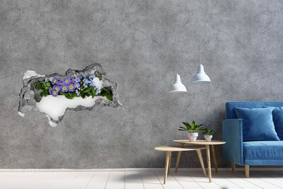 Nálepka 3D diera na stenu Modré kvety