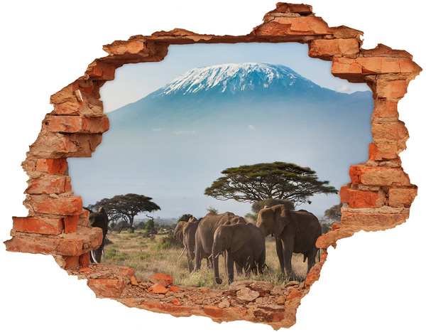 Nálepka 3D diera na stenu Africká savana so slonmi