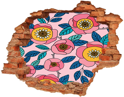 Nálepka 3D diera na stenu Ružové kvety