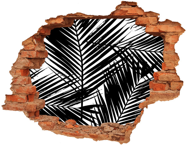 Fototapeta diera na stenu 3D Tropické listy v diere v stene