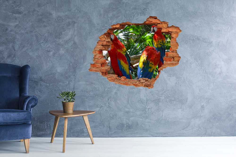 Nálepka 3D diera na stenu Papagáje ara