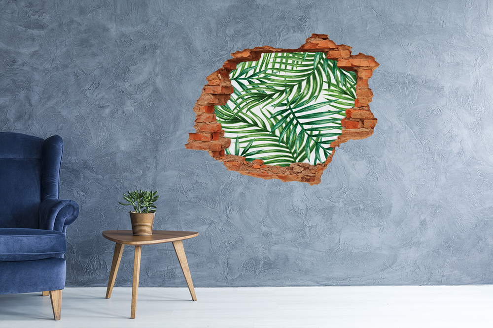 Nálepka 3D diera na stenu samolepiaca Palmové listy