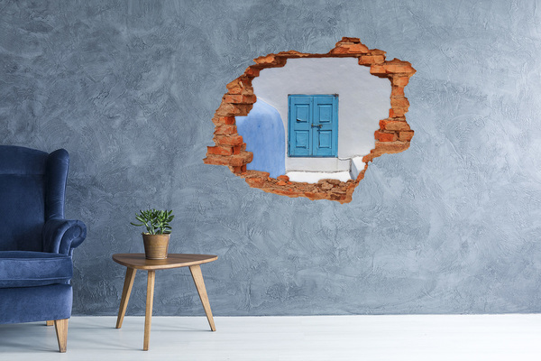 Samolepiaca nálepka na stenu Rozbitá stena s modrými dverami