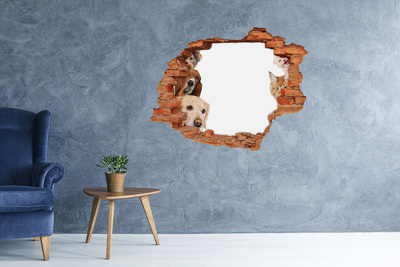 Diera 3D v stene nálepka Psy a mačky