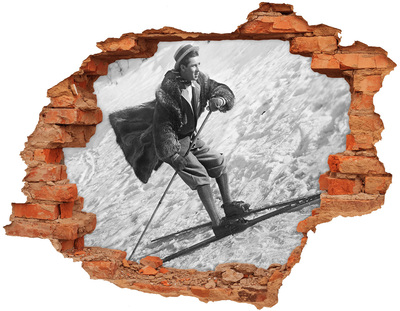 Samolepiaca diera nálepka Zimný lyžiar v retro štýle