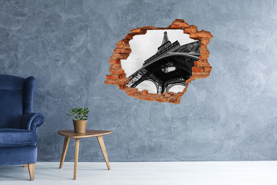 Nálepka 3D diera na stenu Eiffelova veža v monochromatickom prostredí
