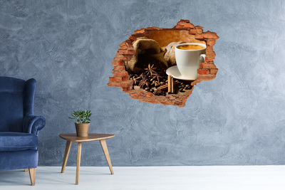 Nálepka 3D diera na stenu Káva a korenie