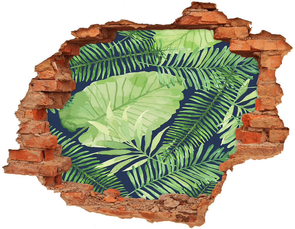 Nálepka 3D diera betón Tropické listy
