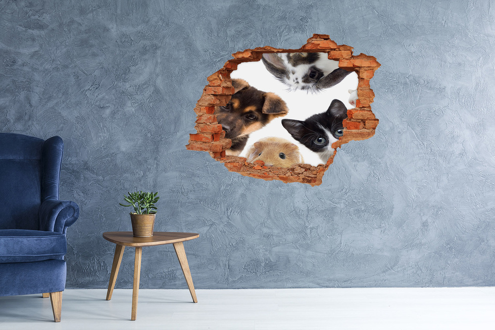 Nálepka 3D diera na stenu samolepiaca Domáce zvieratá
