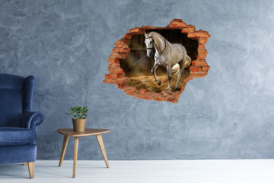 Diera 3D v stene nálepka Biely kôň v stajni