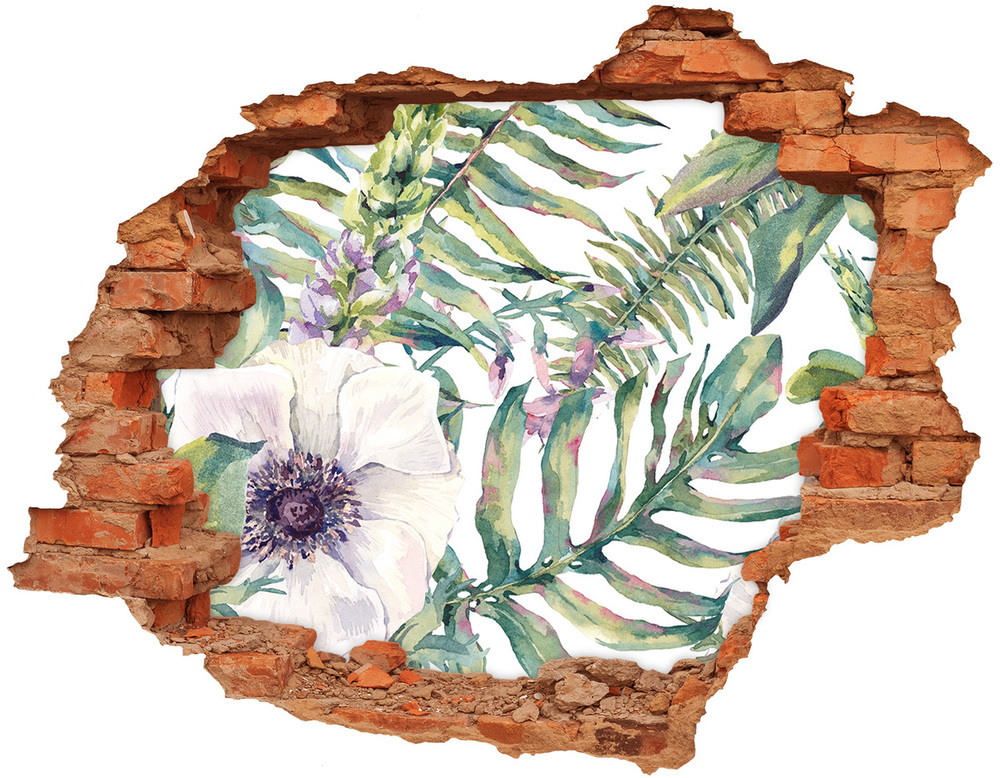 Nálepka diera na stenu betón Paprade a kvety