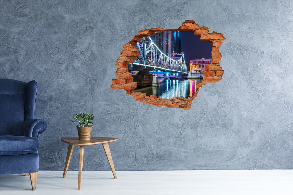 Diera 3D v stene nálepka Shanghai bridge