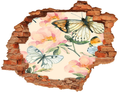 Nálepka 3D diera na stenu Motýle a kvety