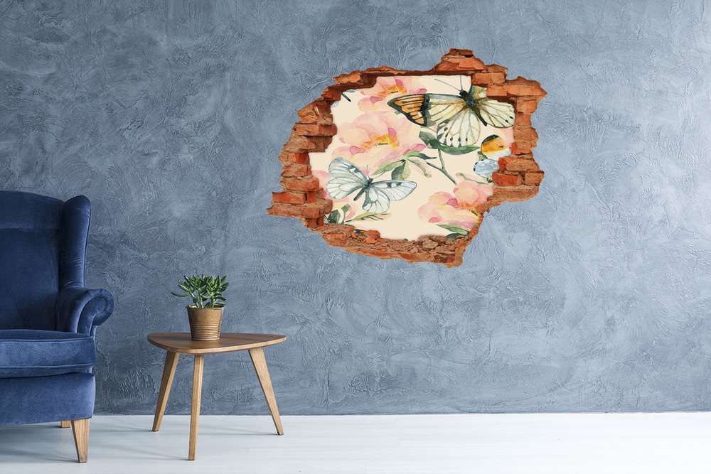 Nálepka 3D diera na stenu Motýle a kvety