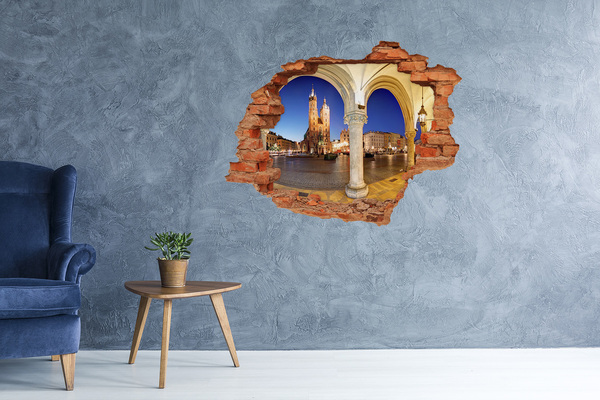 Diera 3D v stene nálepka Hlavné trhové námestie v Krakove v noci