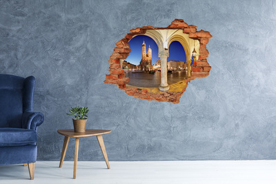 Diera 3D v stene nálepka Hlavné trhové námestie v Krakove v noci