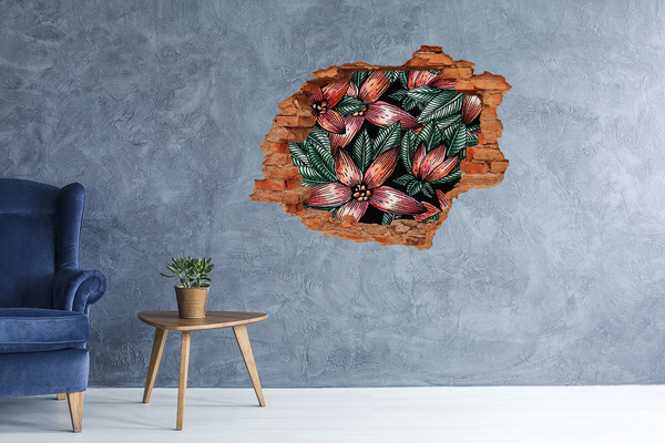 Nálepka diera na stenu betón Kvetinový vzor na poškodenej stene