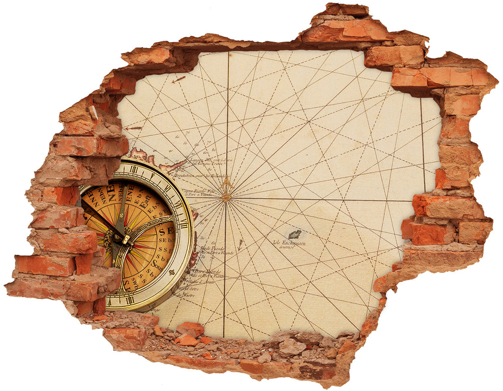 Fototapeta diera na stenu 3D Kompas na mape