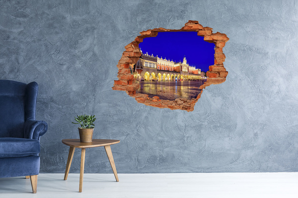 Nálepka 3D diera samolepiaca Hlavné trhové námestie v Krakove v noci