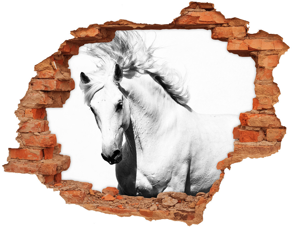 Nálepka 3D diera na stenu Biely kôň