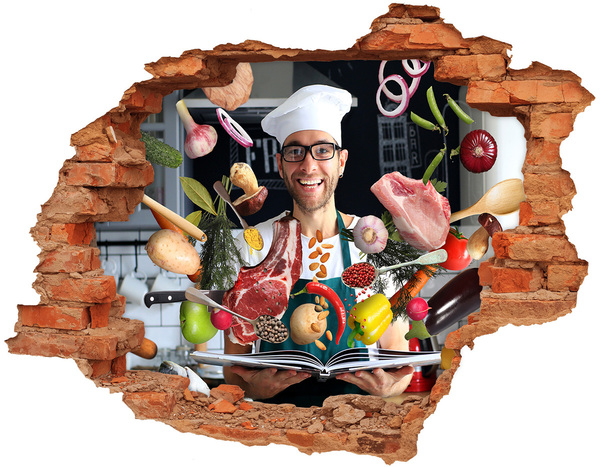 Nálepka 3D diera na stenu betón Kuchynské šialenstvo