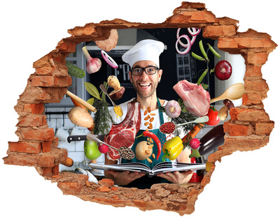 Nálepka 3D diera na stenu betón Kuchynské šialenstvo