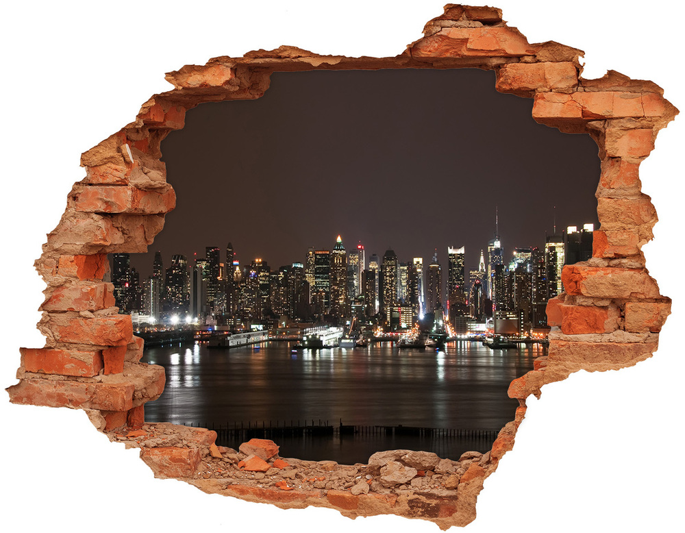 Nálepka 3D diera na stenu New york v noci