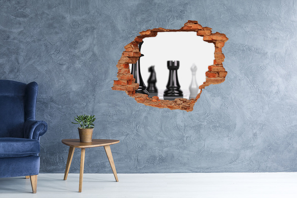 Nálepka 3D diera na stenu Hranie šachu cez dieru v stene