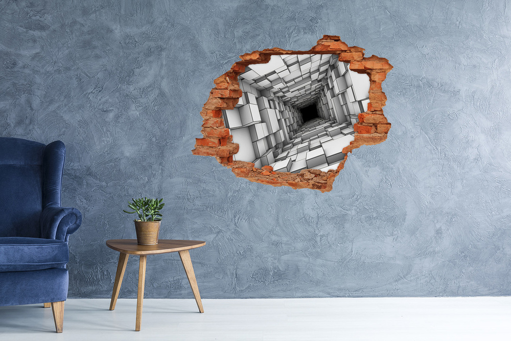Diera 3D v stene nálepka Tunel s kockami